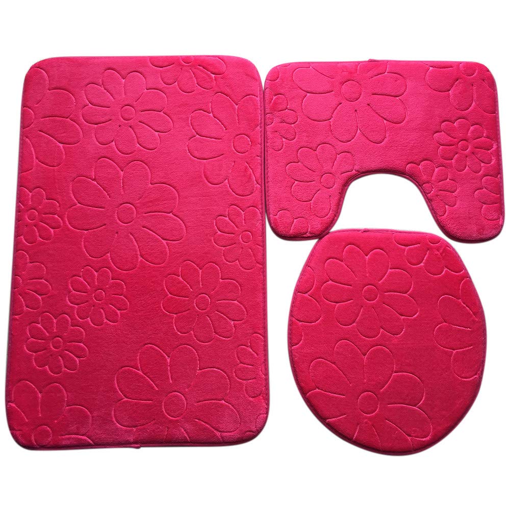 3pcs Vacally Suction Grip Bath Mat Bathroom Kitchen Carpet, U pad, Toilet Cover Set Doormats Decor Non-Slip Kitchen Entrance Doorway Mats