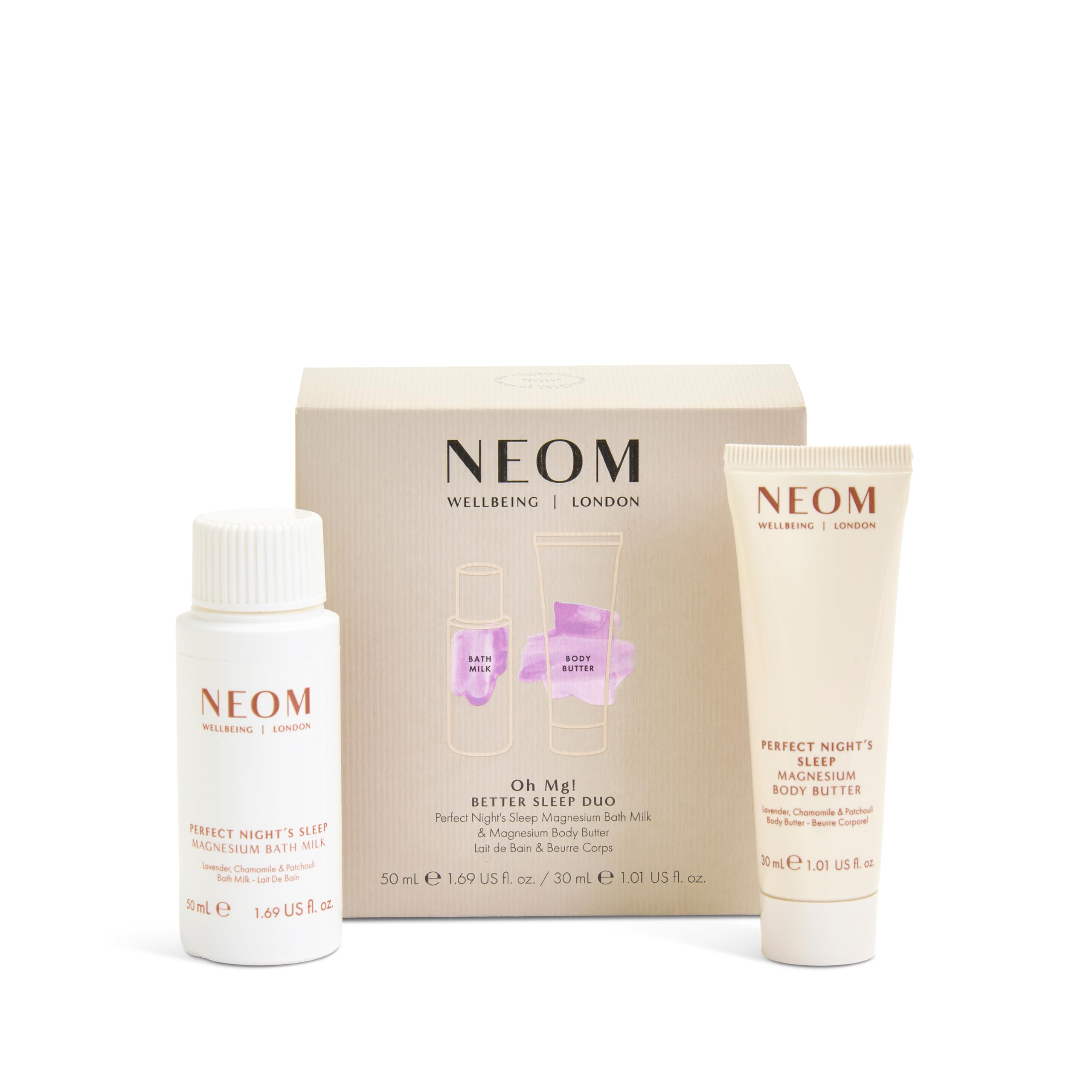 NEOM Oh Mg Better Sleep Duo Gift Set Perfect Nights Sleep Magnesium Bath Milk Magnesium Body Butter I