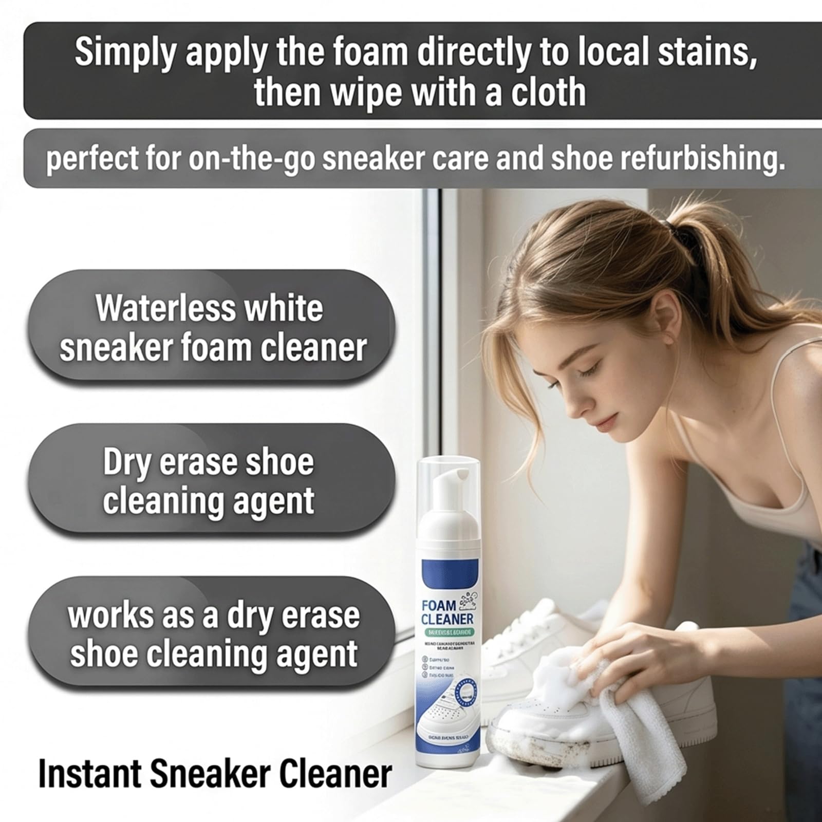 Weißer Schuhreinigungsschaum, wasserloser, spülfreier, schäumender Schuh-Reiniger, trocken abwischbarer Schuh-Reinigungsschaum, Chaussure Whitener für Turnschuhe, Instant-Fleckenentferner (5 stücke)