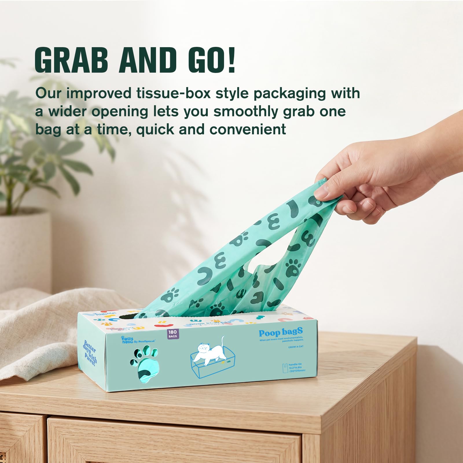 Bolsas para excrementos de gato, bolsas de arena para gatos con asa, almidón de maíz azul a prueba de fugas, ecológicas, bolsa de recogida de excrementos (180 unidades/caja, sin perfume)