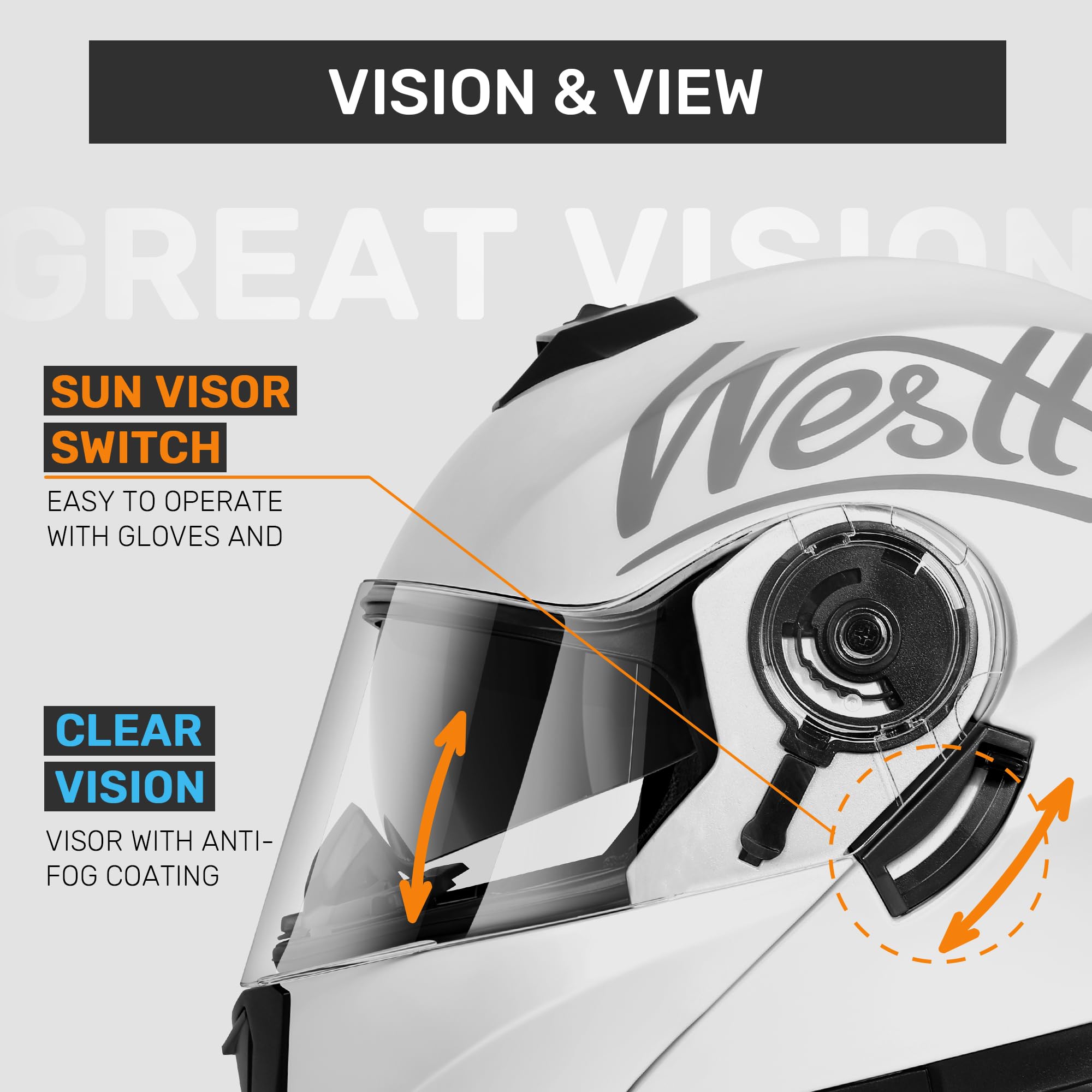 Westt Motorrad Klapphelm mit Sonnenblende & Doppelvisier – ECE 22.06 Zertifiziert – Integralhelm leicht aus ABS/EPS – Bluetooth vorbereitet – herausnehmbares Waschfutter – Motorradhelm Damen & Herren