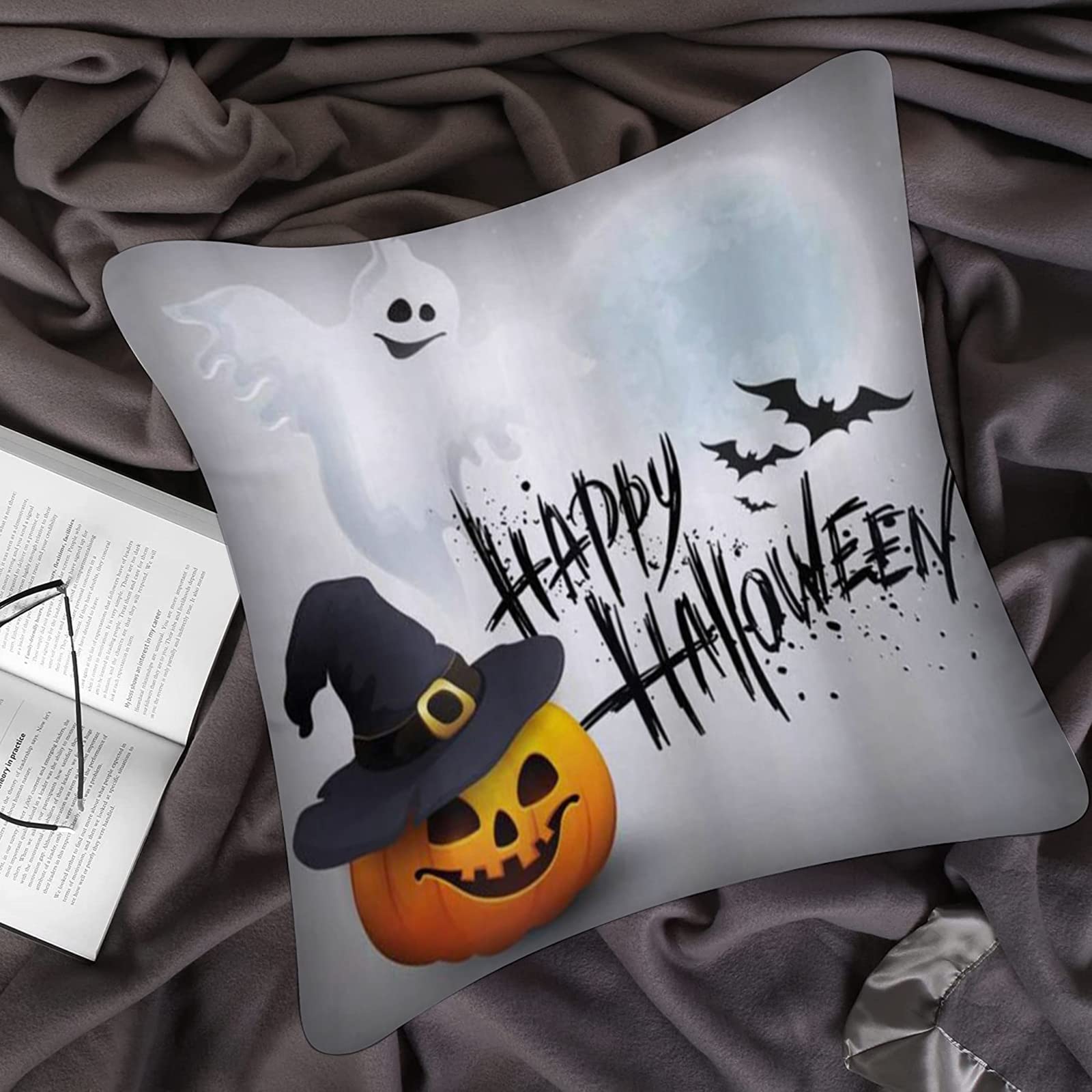 Set di 2 federe per cuscini con fantasmi di Halloween, 40,6 x 40,6 cm, graziose federe per cuscini a tema Halloween, per patio, tenda, balcone, divano, con stampa rosa, federe per cuscini