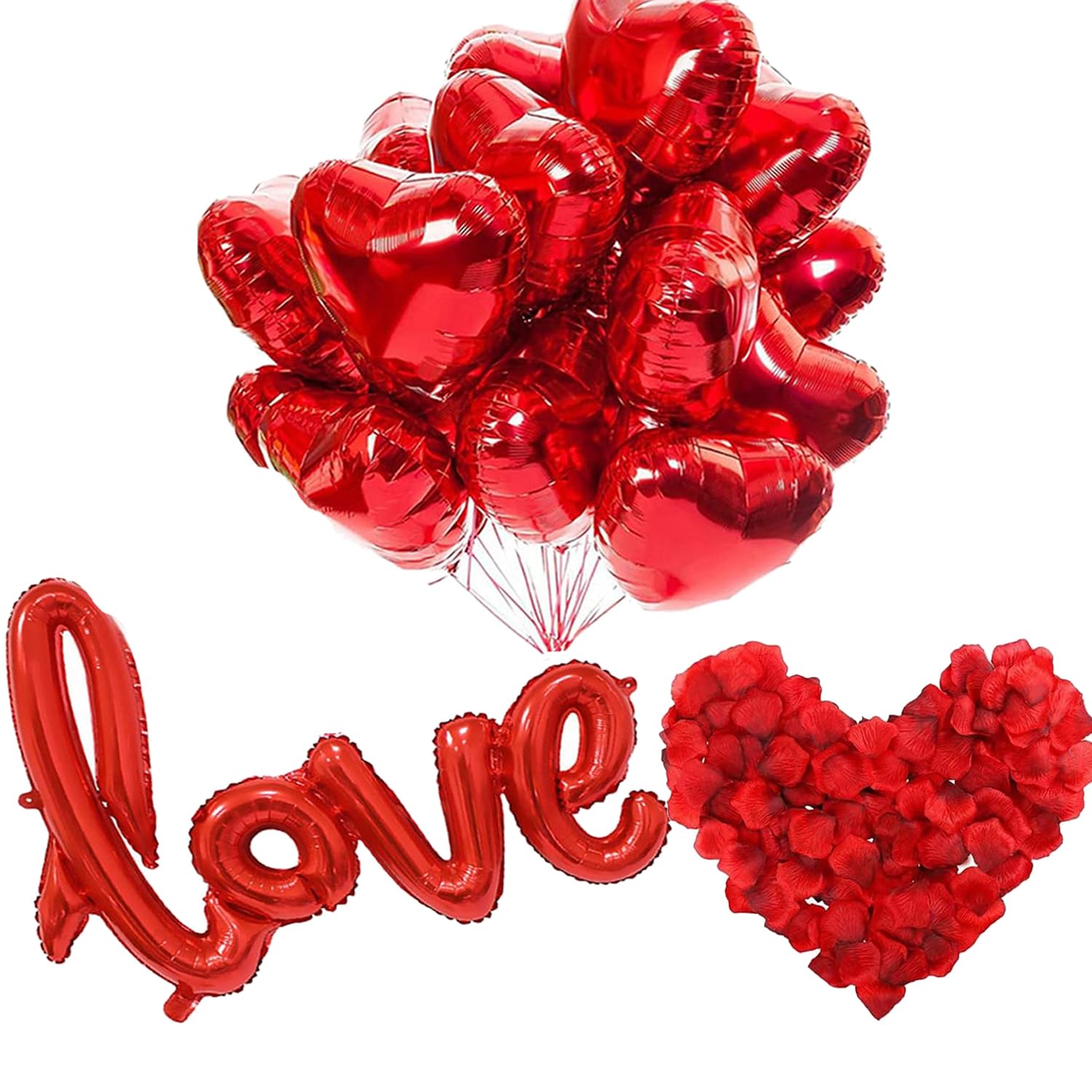 30 Globos de Aluminio Corazon Rojo San Valentin, 1 LOVE Globos de Aluminio, 500 Pétalos de Rosa, Globos Corazon Rojo Decoracion San Valentín