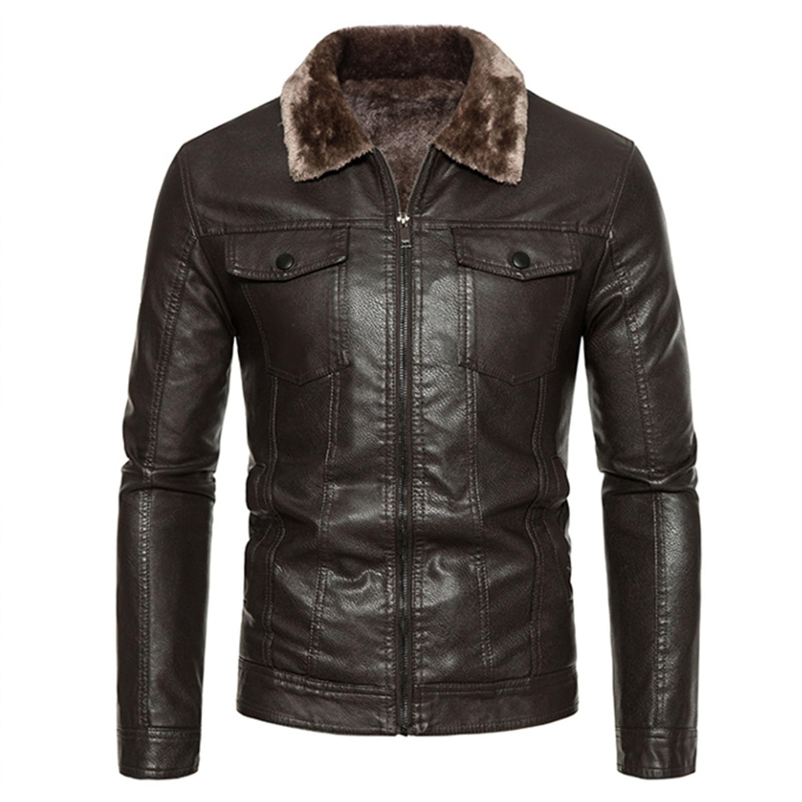 NUSGEAR Chaqueta de cuero Hombre Otoño Invierno Moda Abrigo Grueso gótico punk Chaqueta PU Deportivo bomber cremallera impermeable moto bolsillo Outwear Tops cálida Clásico Talla grande 2024