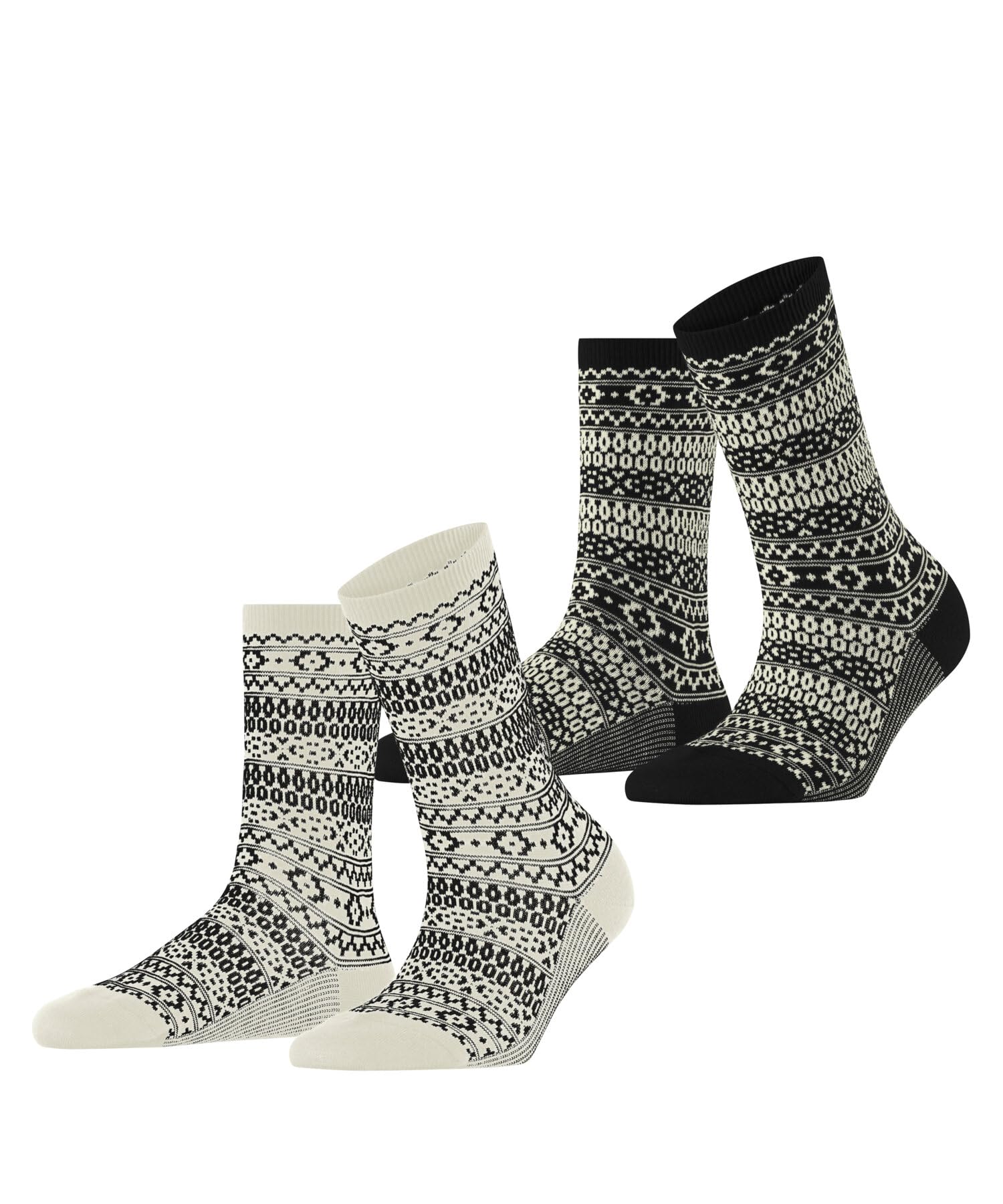 ESPRIT Women's Sami Pattern Double Pack W So Cotton Patterned 2 Pairs Socks, Multicolor Black Off-White Mix 0010, 2.5-5