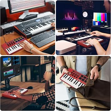 M-VAVE 25 Key USB MIDI Keyboard Controller With 8 Backlit Drum Pads, Bluetooth Semi Weighted Professional dynamic keybed 8 Knobs and Music Production,Software Included (Red)