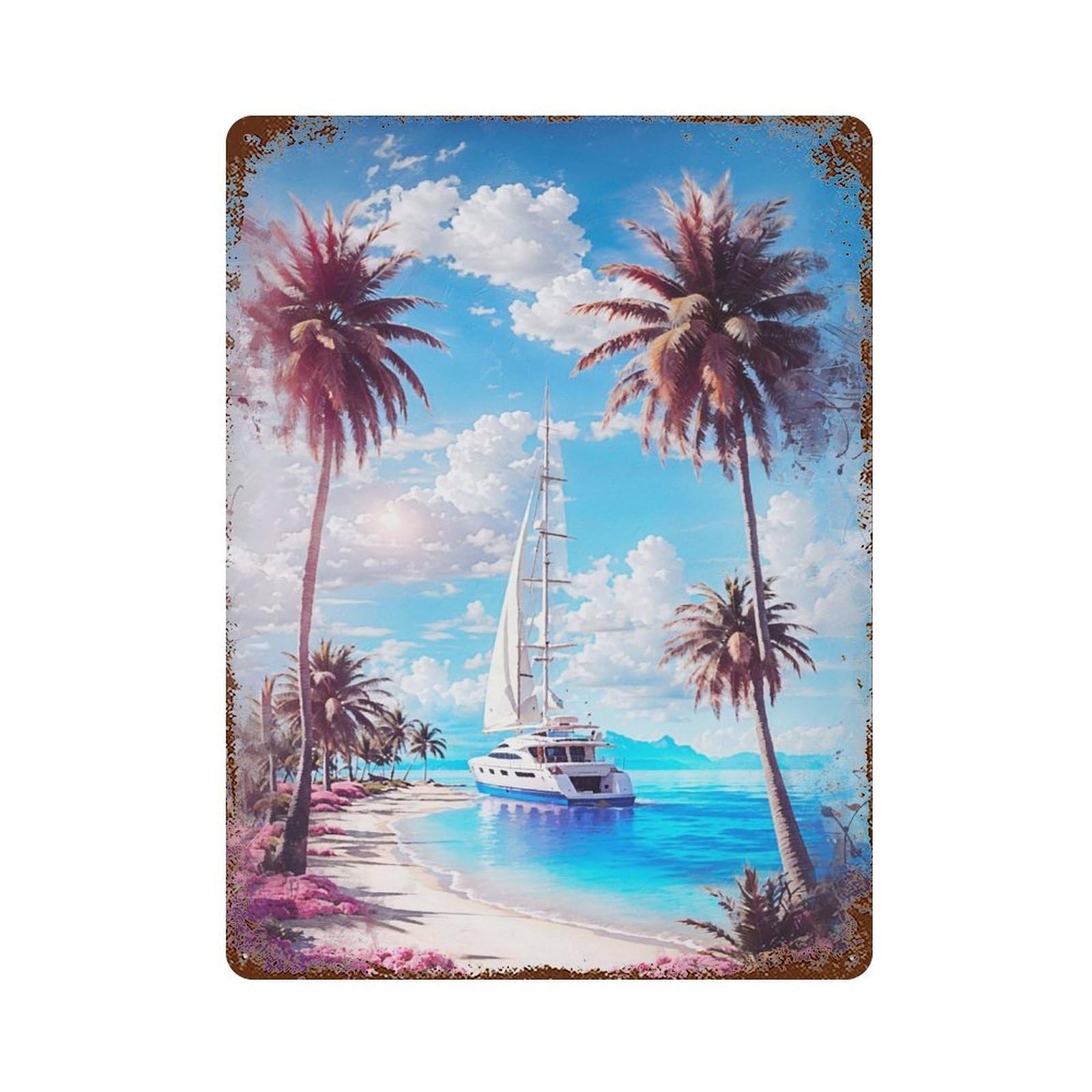 Garage Style Tropical Sails Weathered Tin Sign 15.7"x11.8", Classic Wall Plaque for Bar And Workshop
