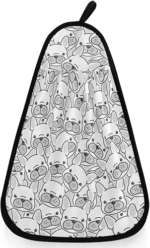 visesunny Toalla de mano de animal con cara de bulldog francés para decoración de baño y cocina, toalla de cocina de algodón absorbente suave con