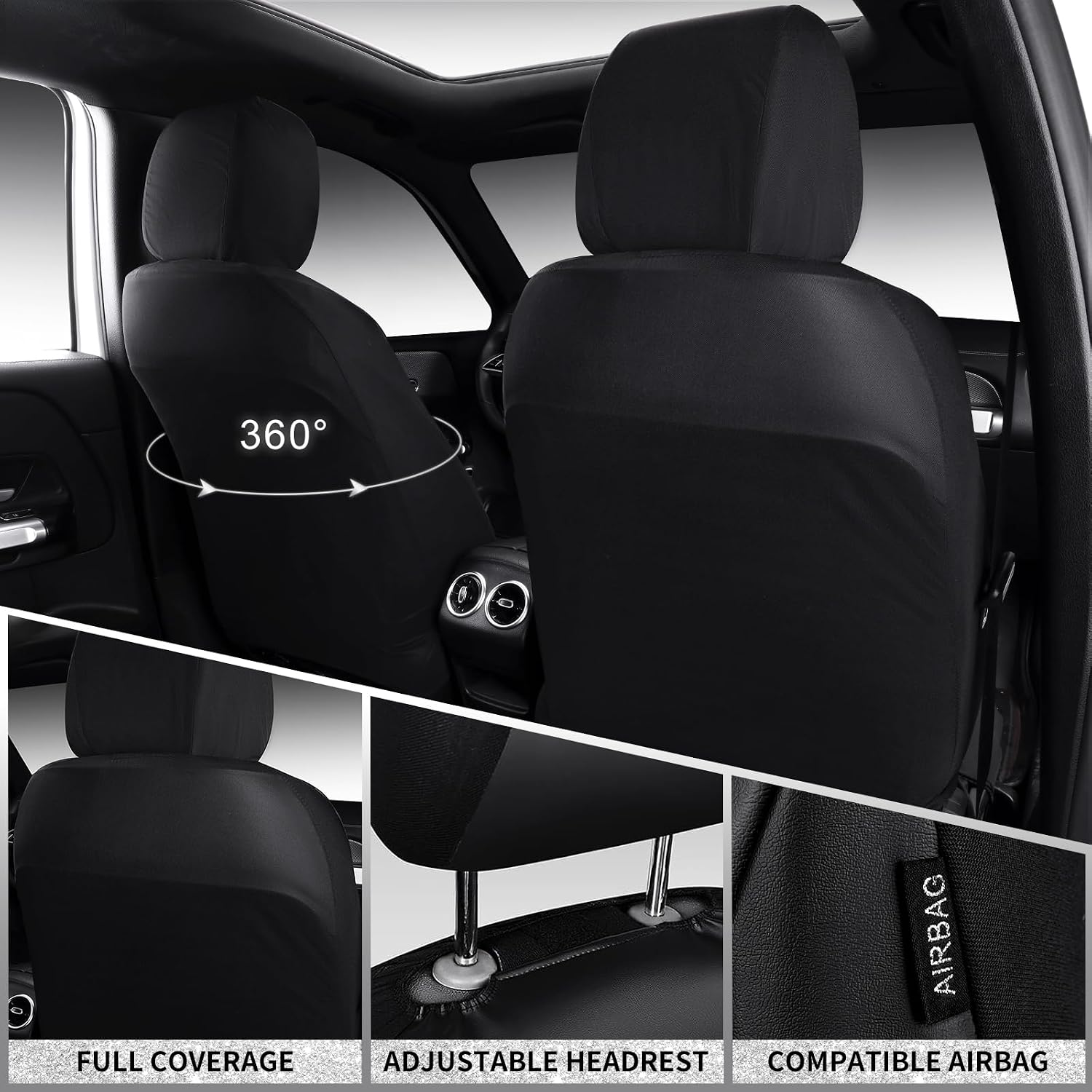 CAR PASS Memory Foam seat Covers Leather, Air Cool Mesh car seat Covers Front Seats 2, Universal FIT for Cars,SUV,Trucks, Comfortable-Durable-Breathable Airbag Compatible, Bling Silver Glitter