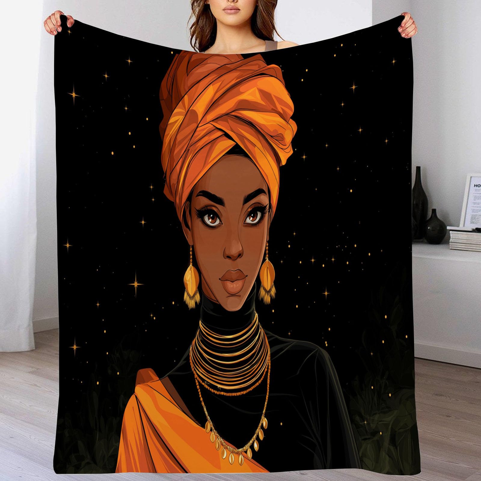 Couverture en flanelle motif femmes africaines, plaid polaire chaud et doux ado