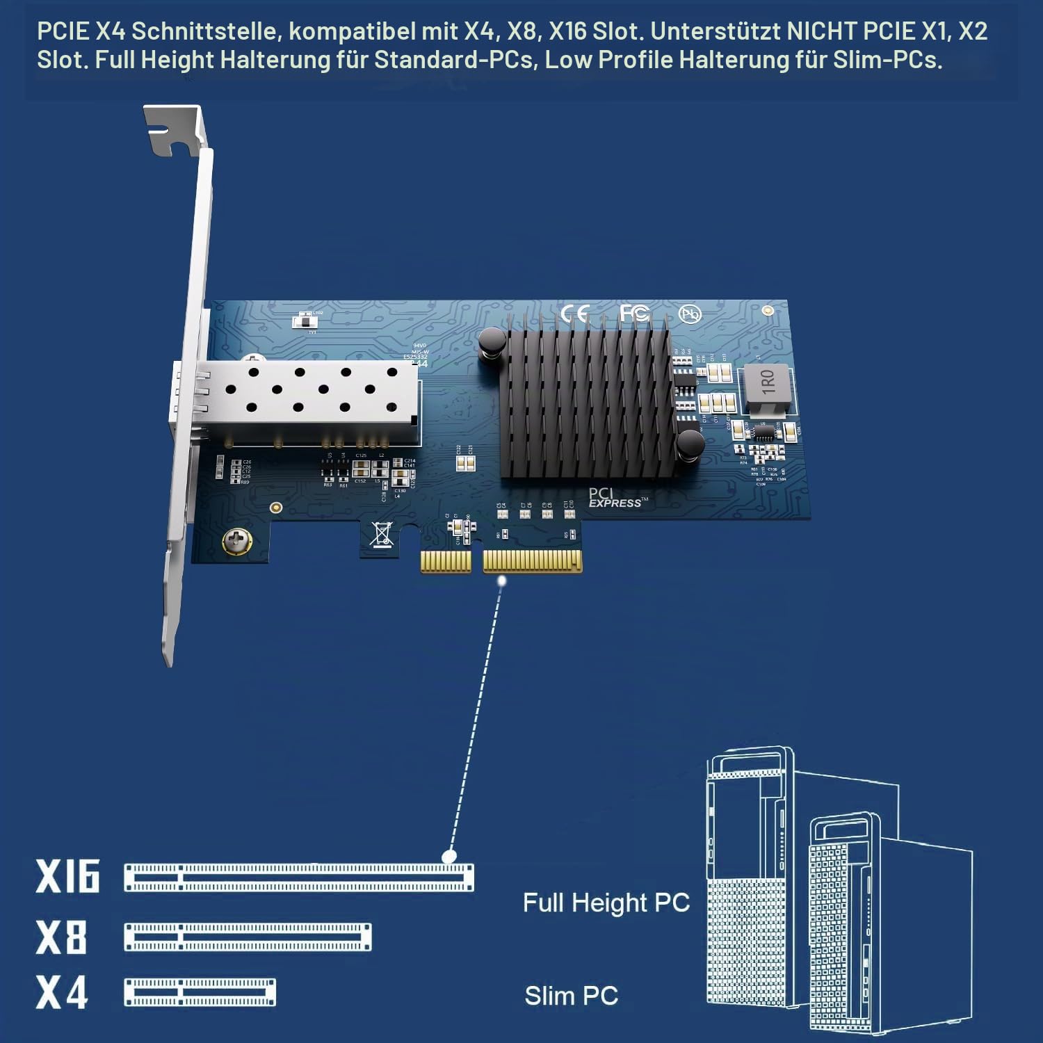Offene SFP+ PCI-e-Netzwerkkarte, 10 GB, mit Int82599 (X520-DA1) Controller, 10 Gbit/s Ethernet-Adapter, 10 GB 10 G NIC-Karte, unterstützt Windows/Windows Server/VMware