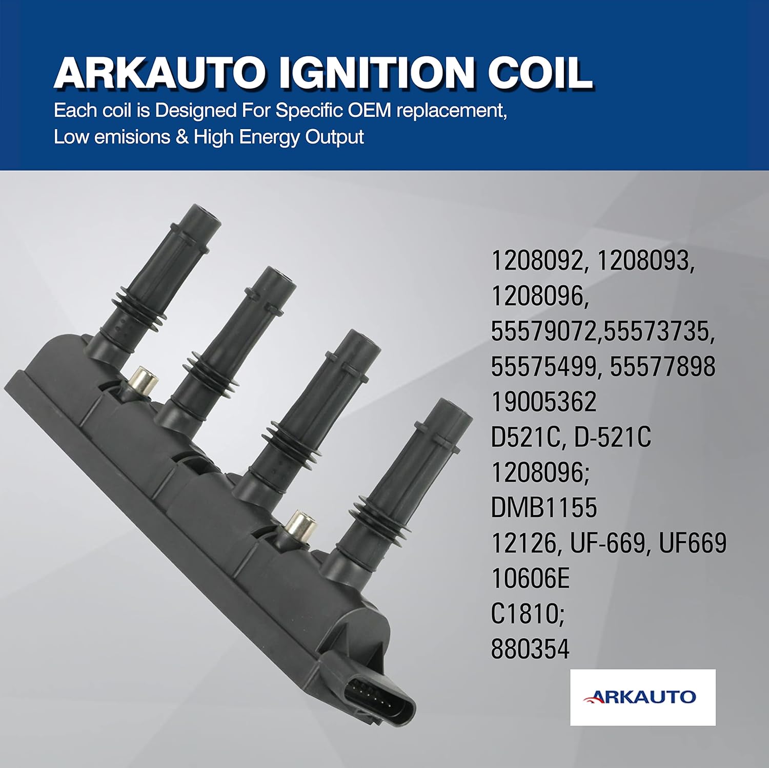 1PC ARKAUTO IGNITION COIL 1208092 1208093 1208096 55579072 55573735 55575499 55577898 19005362 D521C D-521C UF-669 UF669 C1810 FOR BUICK ENCORE CADILLAC ELR CHEVROLET CRUZE SONIC TRAX VOLT 1.4T