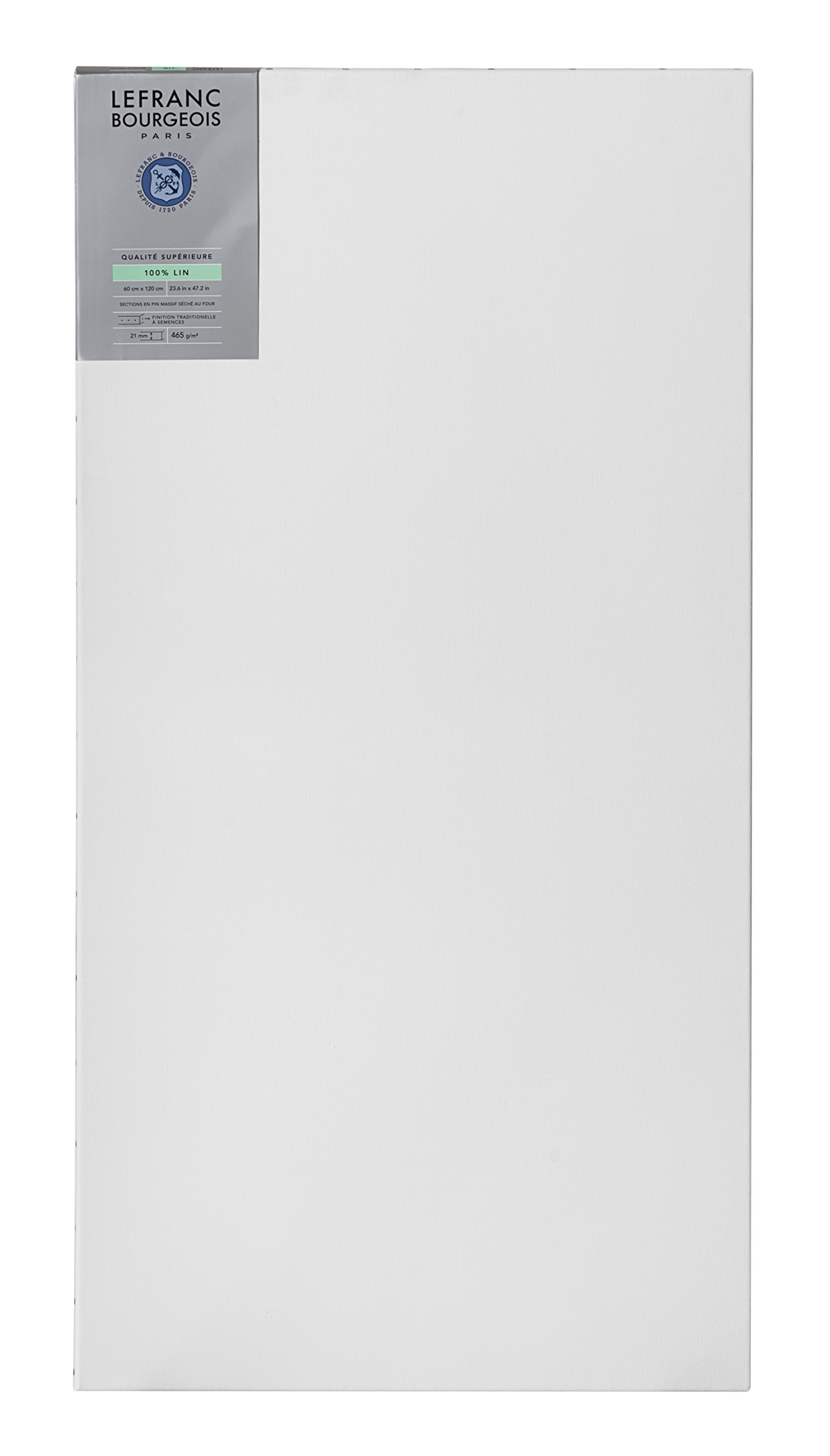 Lefranc Bourgeois 111253 – Châssis entoilé 100% lin de qualité supérieure, prêt à l’emploi avec gesso au dioxyde de titane, cloué sur le côté sur bois massif de pin – 60 x 120cm