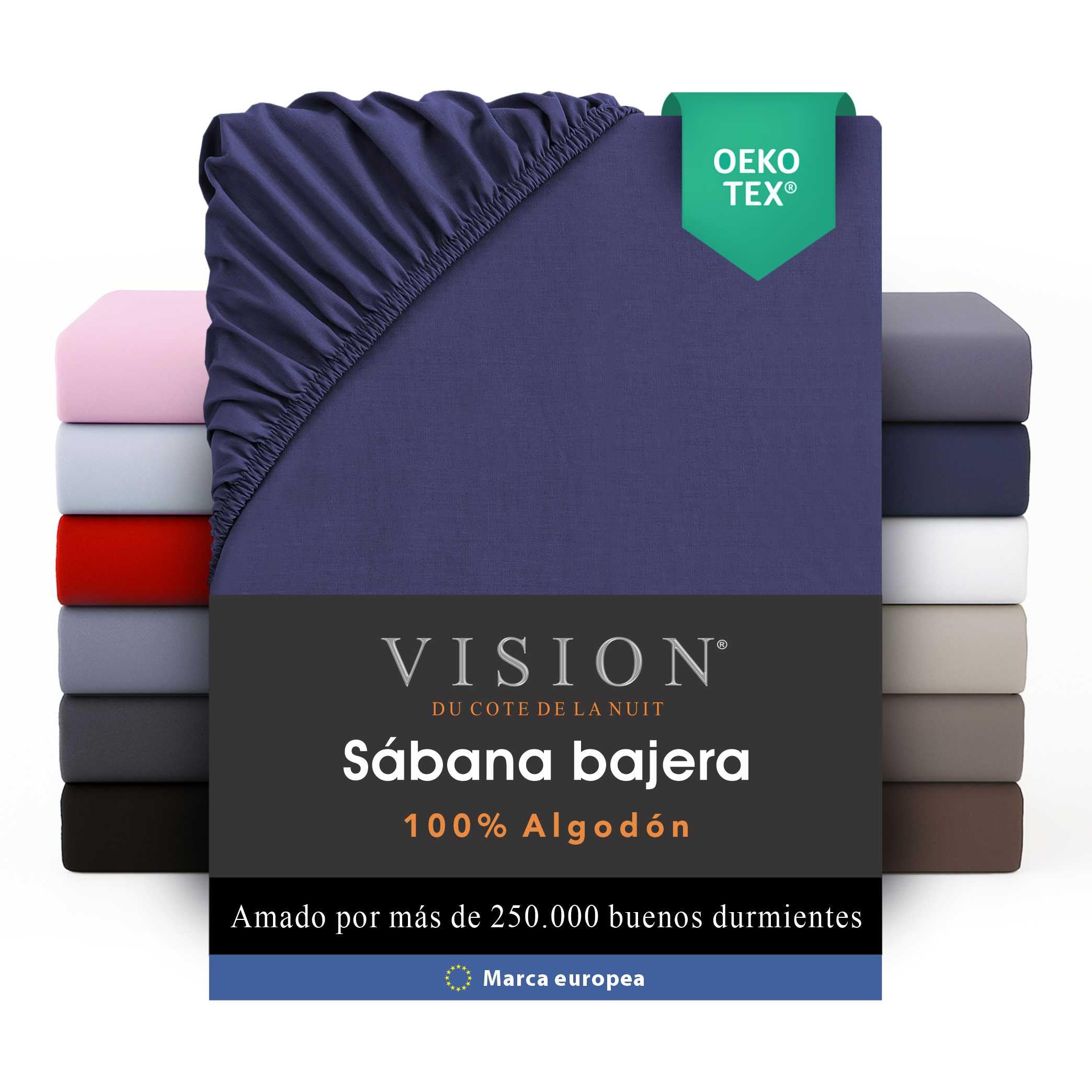 VISION Sábana Ajustable - 100% algodón - Cama Doble (150 x 200 cm) - Esquinas elásticas - Se Adapta a colchones de hasta 30 cm - Certificación Oeko-Tex - Lavable a máquina - Color: Blanco — view 14