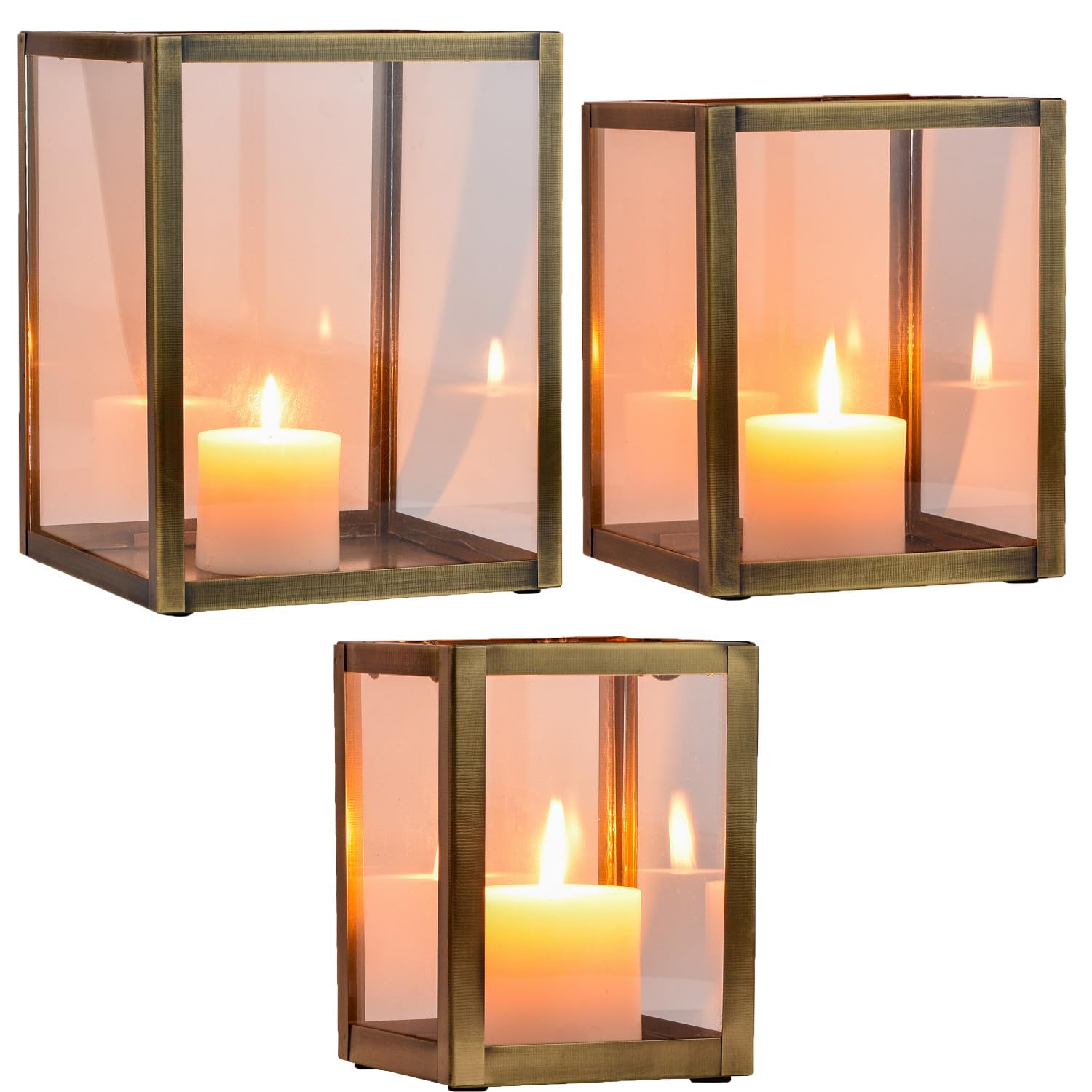 3er Set Skandinavisches Windlicht Souma edel aus Metall, Kupfer 27 cm