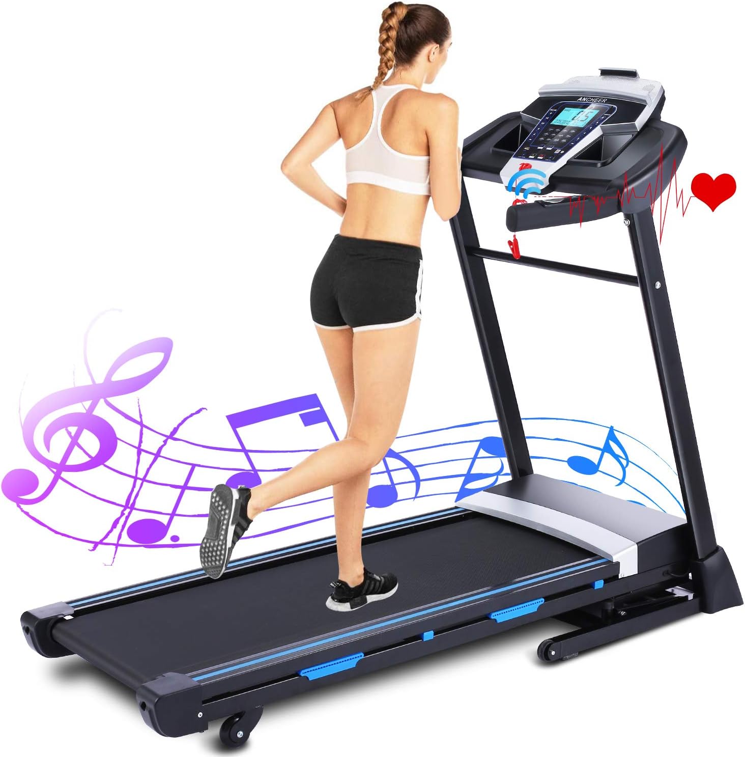 FUNMILY 3.25HP Automatic Incline Treadmill, Folding Treadmill with Bluetooth Speaker, Walking Running Machine with APP Control for Home Gym