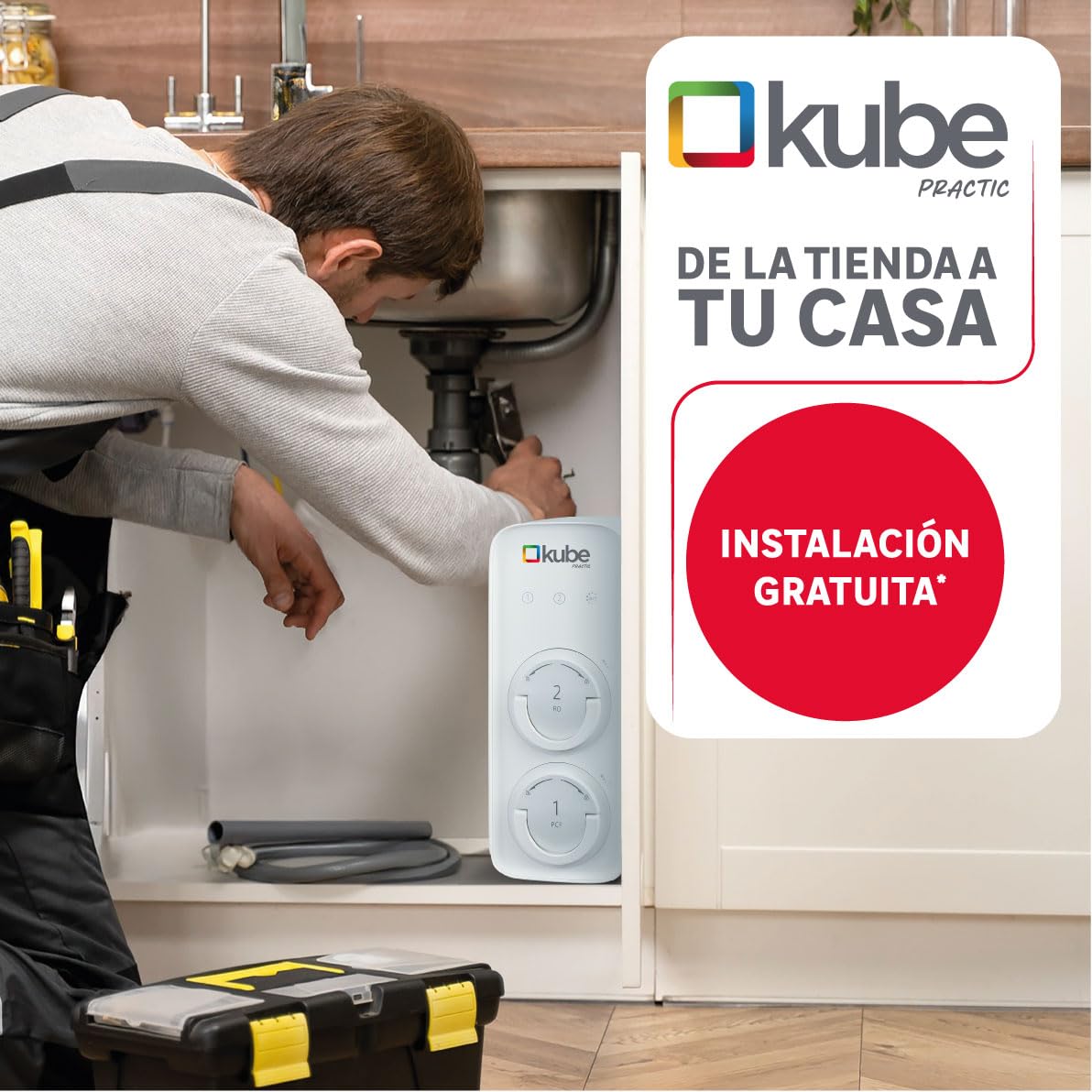 Ósmosis Kube Practic con Instalación por Técnico Incluida - Sistema de ósmosis inversa, filtro de agua sin depósito con 5 etapas, RO 600 GPD de flujo directo, Grifo 3 vías, Certificado UNE 149101
