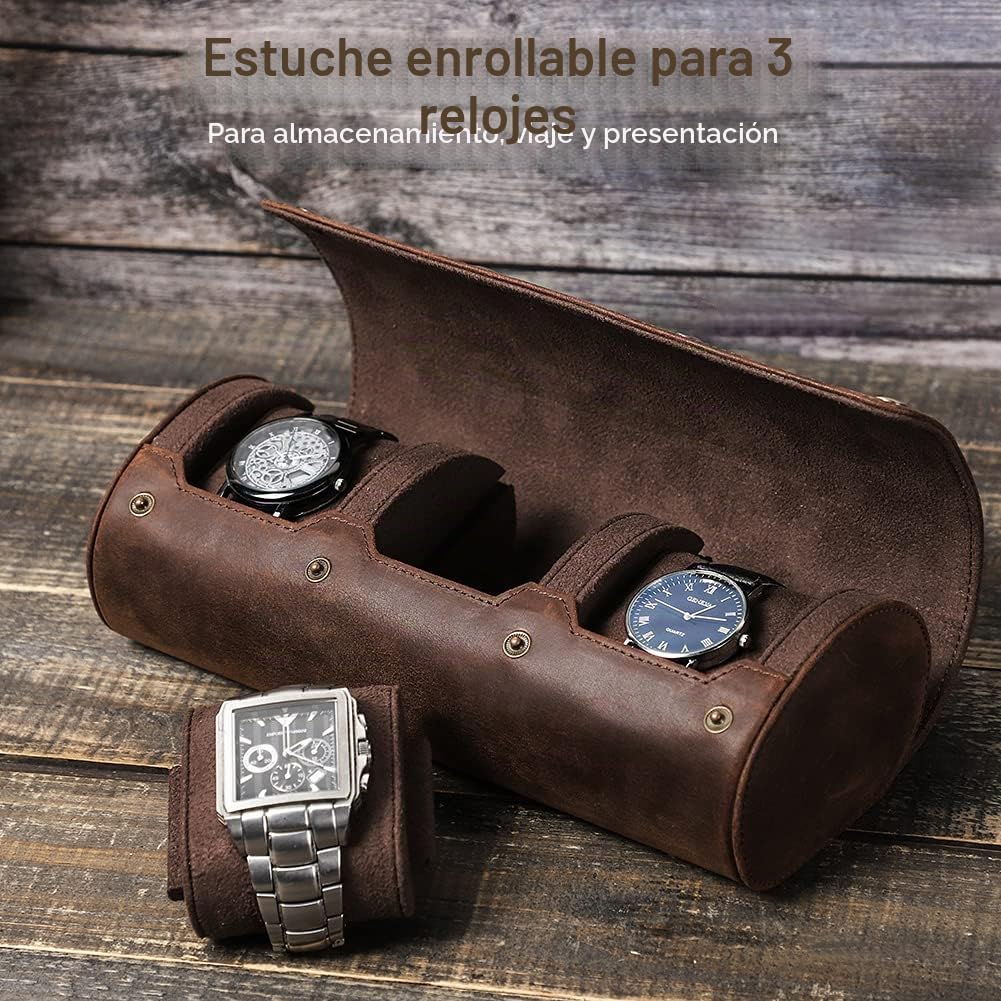 CONTACT'S FAMILY Caja de Almacenamiento de Relojes de Cuero, Organizador de Relojes para Hombres y Mujeres (3 Ranura, Café)