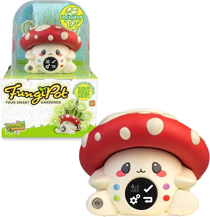 Garden Keepers - FungiPot, Maceta Inteligente, Mascota Digital Interactiva para Cuidar Plantas, Sensores de Humedad, Luz y Temperatura, Juegos Digitales, Incluye Sustrato y Semillas, Famosa (GAD00000)