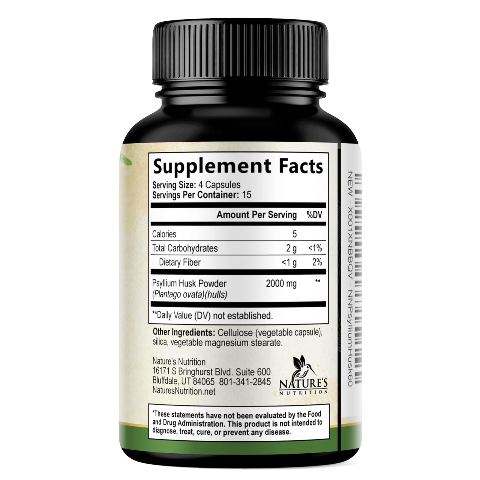 Psyllium Husk Powder 2000mg Supplement - Extra Strength Psyllium Fiber Powder - Natural Soluble Fiber Pills, Supports Digestion, Colon Health & Regularity, Gluten Free, Bottled in USA - 60 Capsules — Amazon image 8