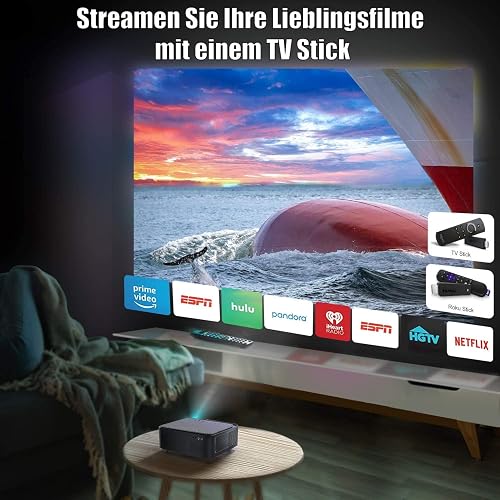 Proiettore 4K, 1200 ANSI Lumen Wifi 6 e Bluetooth Proiettore, Videoproiettore per Home Cinema, schermo da 300 pollici, compatibile con Fire Stick, laptop, smartphone con iOS/Android, PS5 - 6