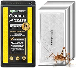 MaxGuard Extra Large Cricket Traps (8 Pack) - Non-Toxic Pre-Baited Glue Boards Kill Crickets, Spiders, Bugs Safely