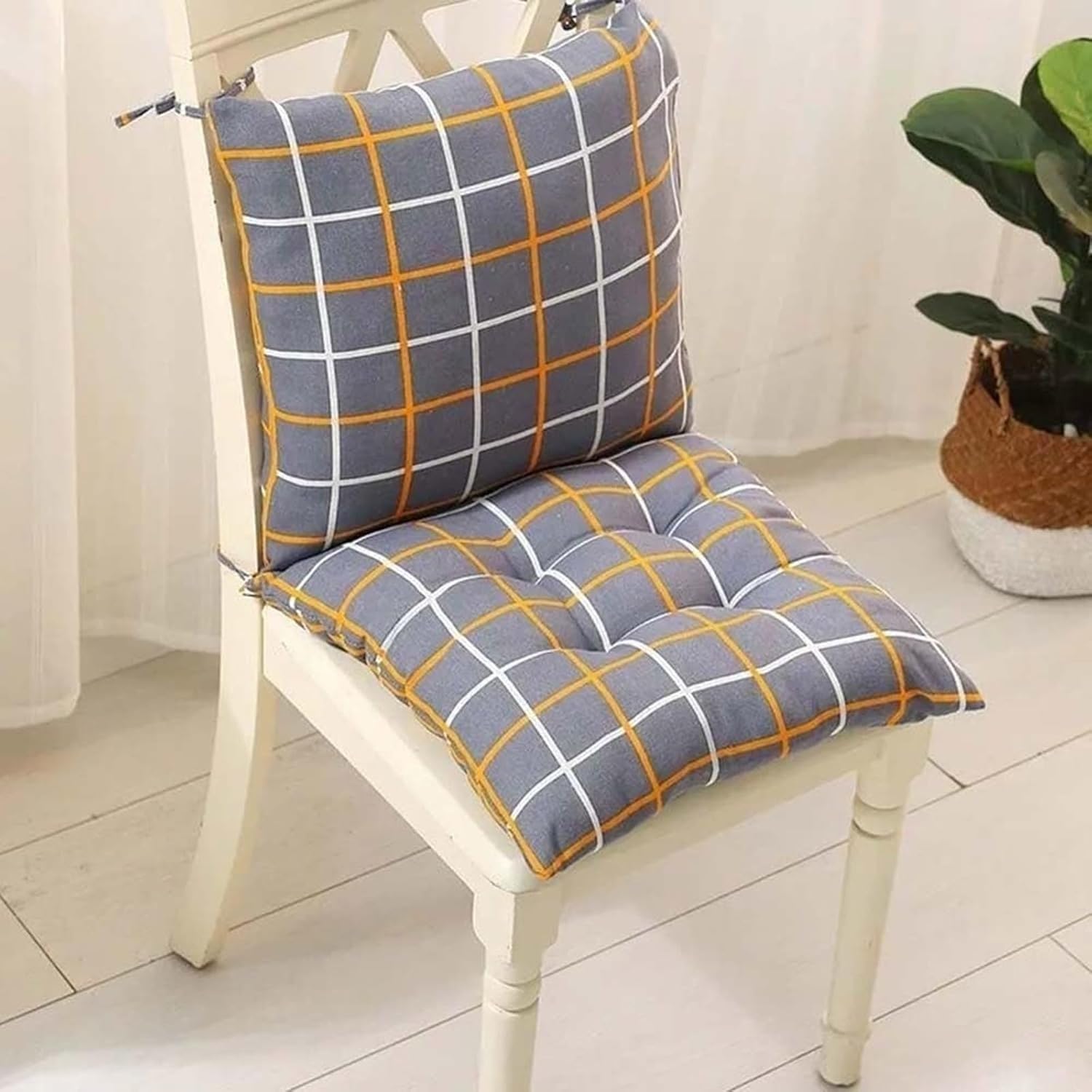 Cojines Sillas Terraza con Respaldo Pack 6/2/4,40x40/45x45/50x50cm,con Correas Antideslizantes para Jardín Comedor Cocina Oficina Interior y Exterior(H,45x45cm(6PC))