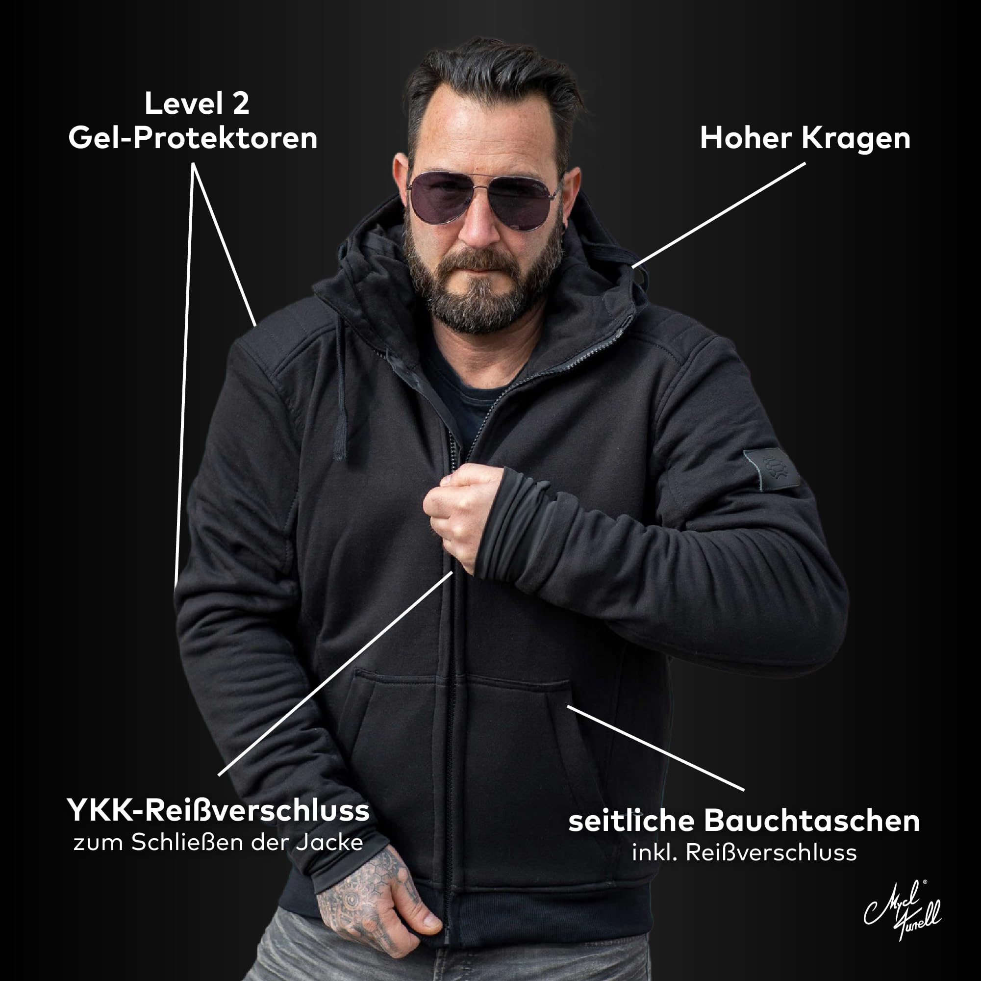 Motorrad-Hoodie Zipper - Motorradjacke Herren - CE Protektoren, DuPont™ Kevlar® Verstärkung, YKK-Zip, Motorrad Jacke Männer - Motorrad Hoodie - Biker Hoodie - Stylisch & Sicher