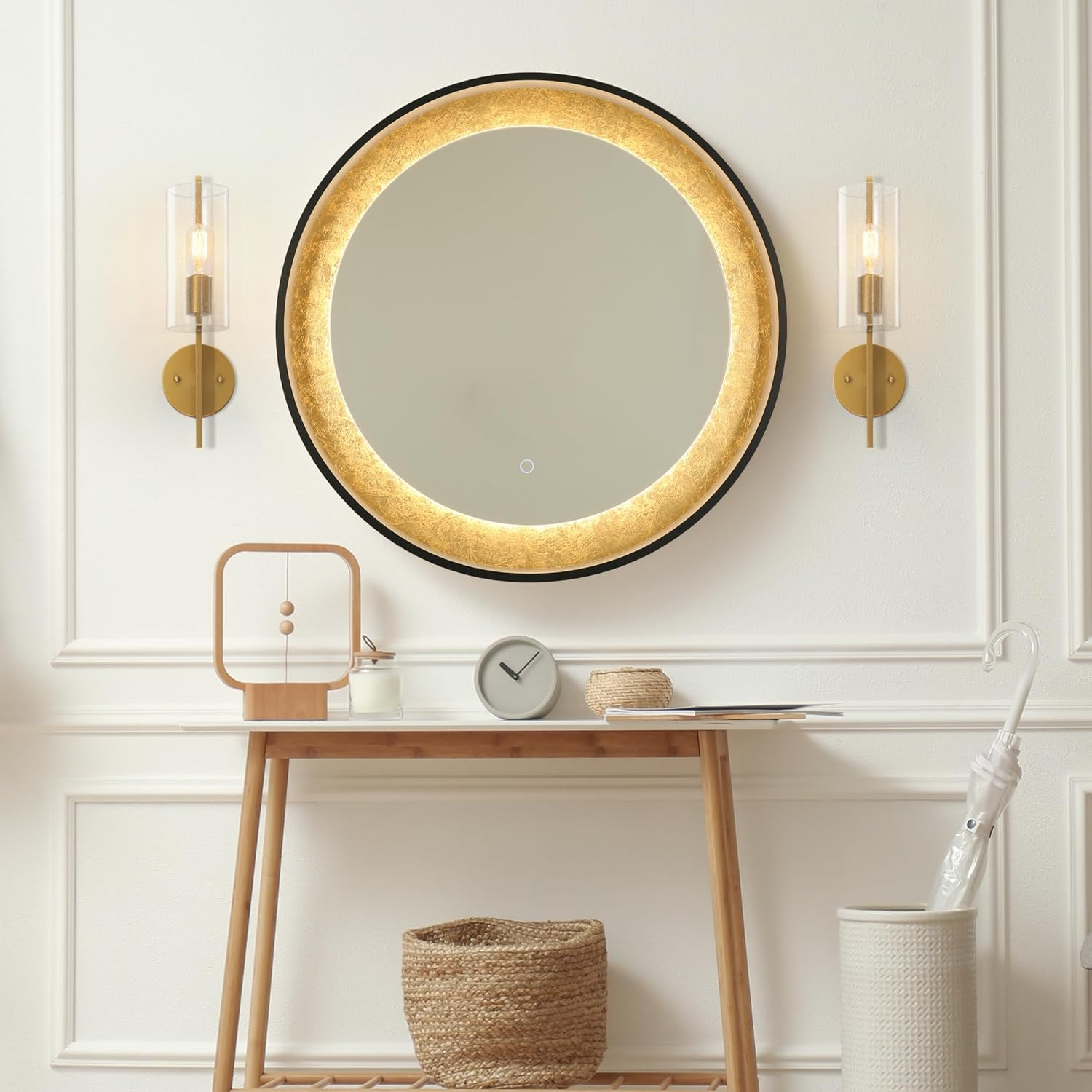 KSANA 1-Light Sconce Wall Lighting, Modern Gold Wall Mounted Light Fixtures Seeded Glass Bathroom Lighting for Bedroom, Hallway, Entryway, Living Room, 17" H