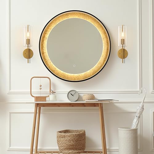 Miniatura 3 de KSANA Lámpara de pared de 1 luz, moderna lámpara dorada montada en la pared, iluminación de baño de vidrio sembrado para dormitorio, pasillo,