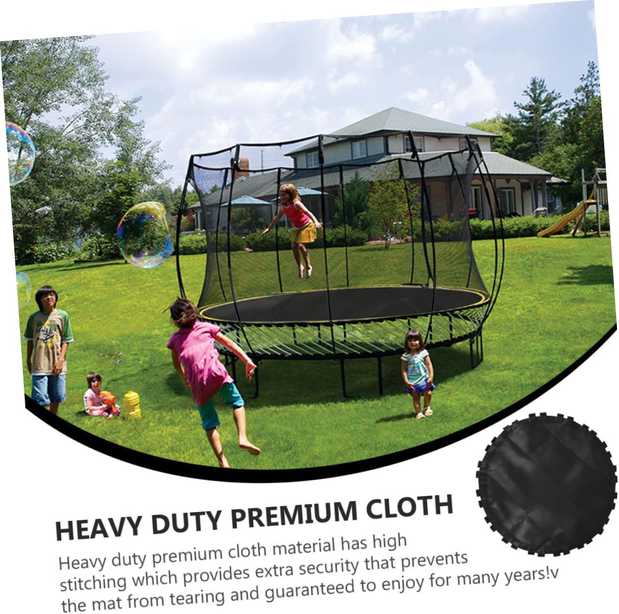 Trampoline Replacement Jumping Mat with Hook, Black Cloth | Garden and Outdoor Use, UV-resistant Cloth, Breathable Design, Included Hook Accessory, Replacement Fit