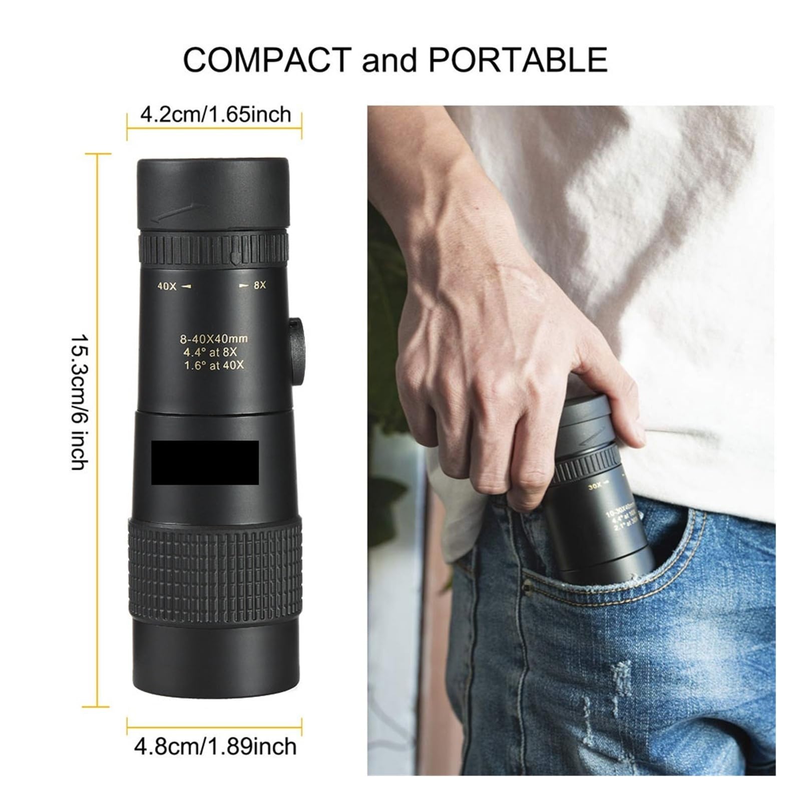 8-40x40 Monocular Telescope Compact Retractable Zoom Waterproof Bak4 Professional HD ED Glass With Tripod Phone Clip(With tripod)