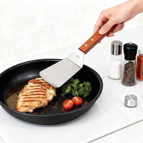 Miniatura 6 de Hevy Duty - Juego de 4 espátulas de acero inoxidable, 2 tamaños de espátulas metálicas para uso en cocina, espátula sólida y ranurada con mango de