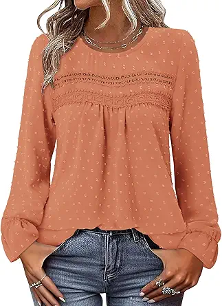 BETTE BOUTIK Womens Boho Fall Long Sleeve Shirts Crewneck Dressy Casual Blouses Trendy Flowy Tops
