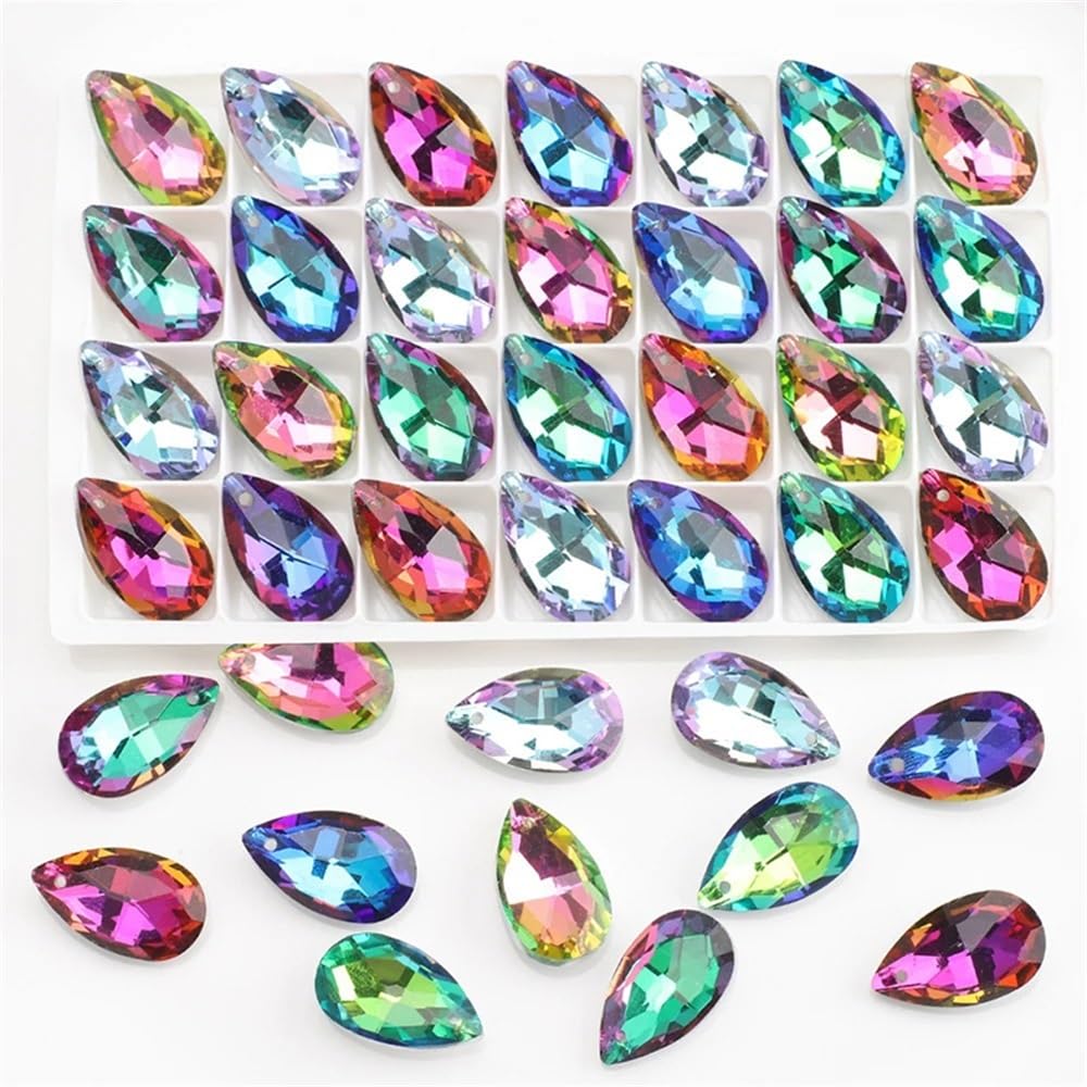 Kryształowy Żyrandol Pryzmat, Łapacz Słońca, 20 szt. Charms z pojedynczym otworem Kryształowe wisiorki w kształcie łezki Zielone 13X22MM Szklane koraliki do ręcznie robionego(Red)