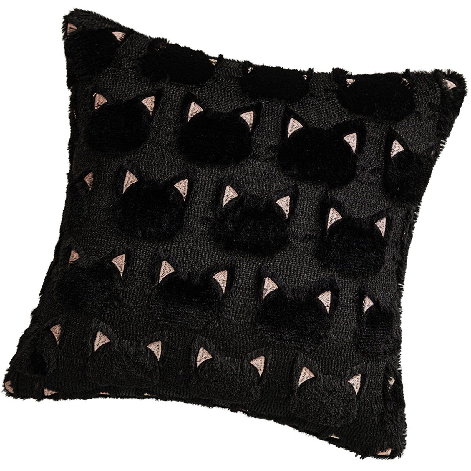 Gkyqve A Unique Black Cats Motifs Tufted Plush Pillowcase Super Soft Faux Furs Square Cushion Cover Halloween Home Ccent Decoration Sof Throw Pillowcase Decors