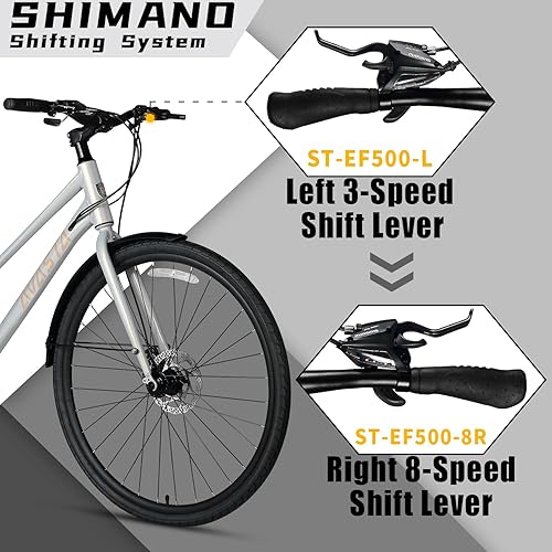 Miniatura 4 de AVASTA Neptune Road - Bicicleta híbrida 700C con marco de aleación de aluminio ligero con 24 velocidades, bicicleta de viaje urbano con estante de