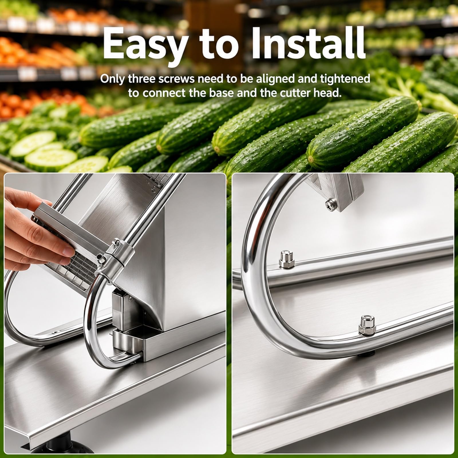 Cortador manual de palitos de pepino y cortador de patatas fritas de acero inoxidable comercial, trituradora de patatas con ventosas antideslizantes para preparación de ensaladas de verduras, perfecto