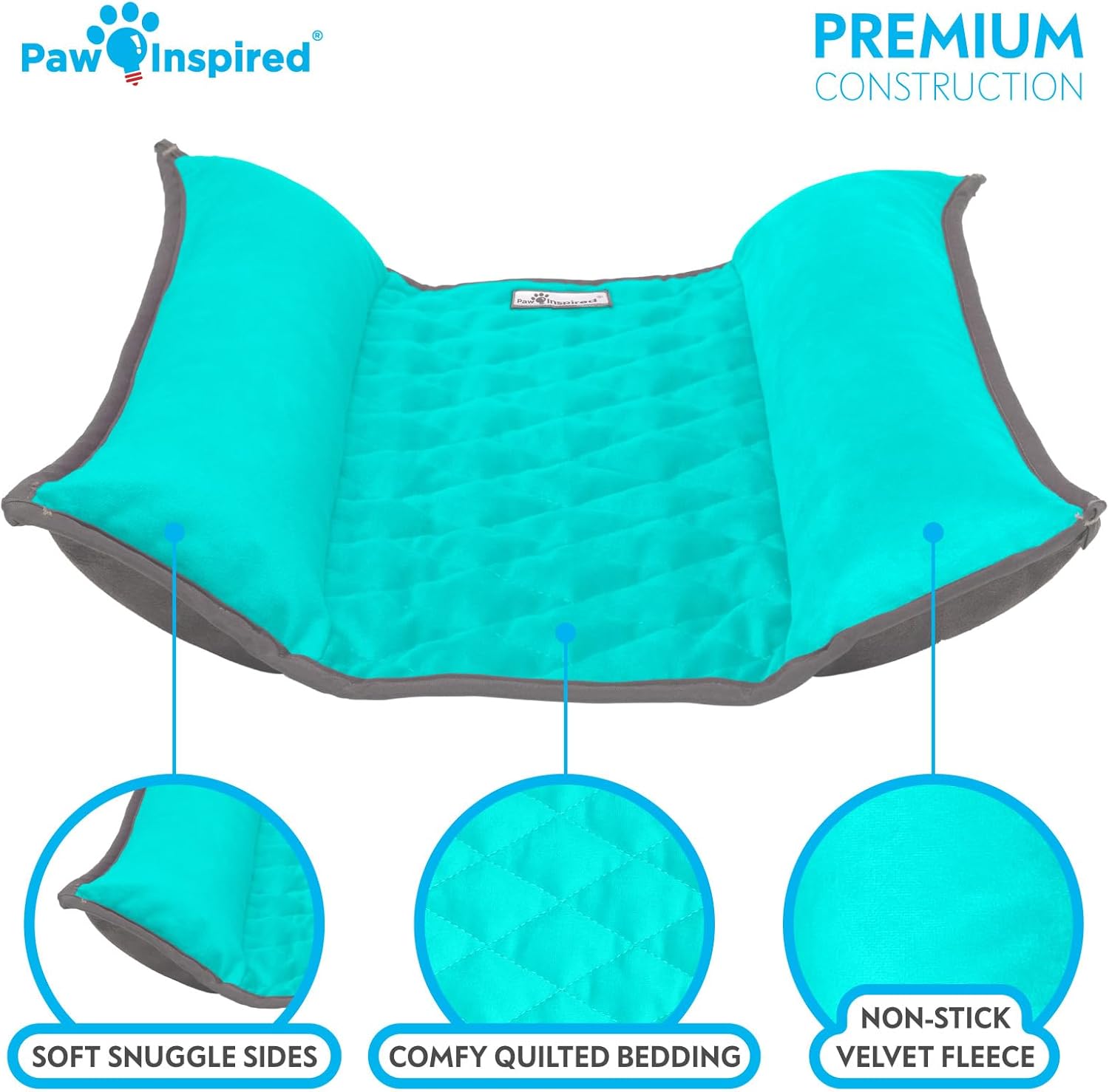 Paw Inspired Snuggle Bunny Bolster Bed for Rabbits, Cats, Dogs, Small Pets, 17x17-Inch Reversible Fleece Flop Bedding with Padded Sides (Gray/Green)