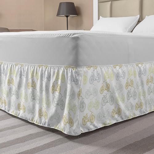 Ambesonne Bicycle Bed Skirt, Classic Design Bicycle Drawings of Pastel Colors Retro Style White Background, Elastic Bedskirt Dust Ruffle Wrap Around