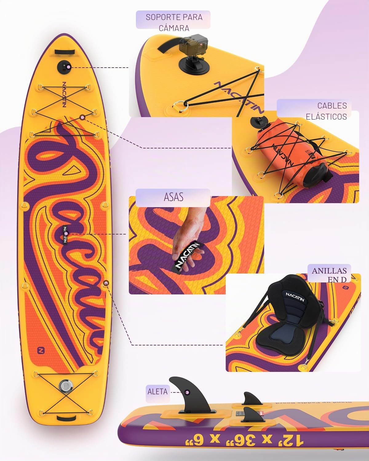 Tabla de paddle para la familia, tabla de remo hinchable de 12 pulgadas con kit de conversión de kayak, kit completo de surf para adultos, con remo individual o doble, asiento de kayak y otros