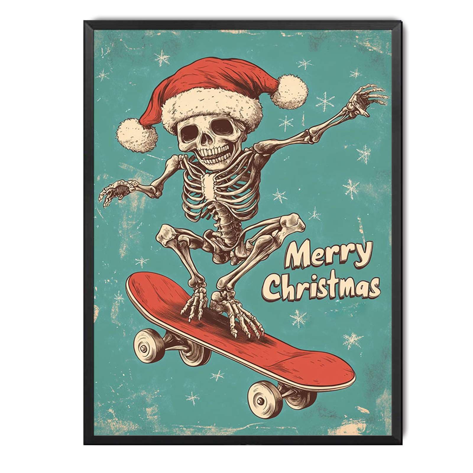 peiyeety Metal Tin Sign Skeleton with Santa Hat Skateboard Merry Christmas Vintage Decorative Wall Art,Retro Holiday Rustic Plaque for Home Living Room Bedroom Fireplace,12x16 Inch