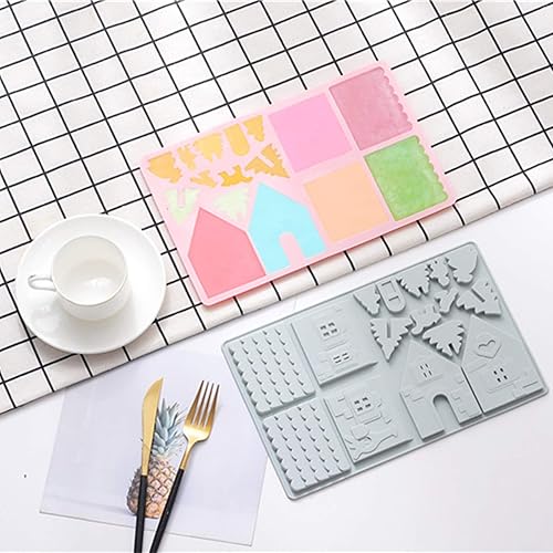 Miniatura 3 de Ylliesy - Molde de silicona para Navidad, 2 unidades, diseño de casa de jengibre en 3D, jabón de chocolate, caramelo, arcilla polimérica, decoración