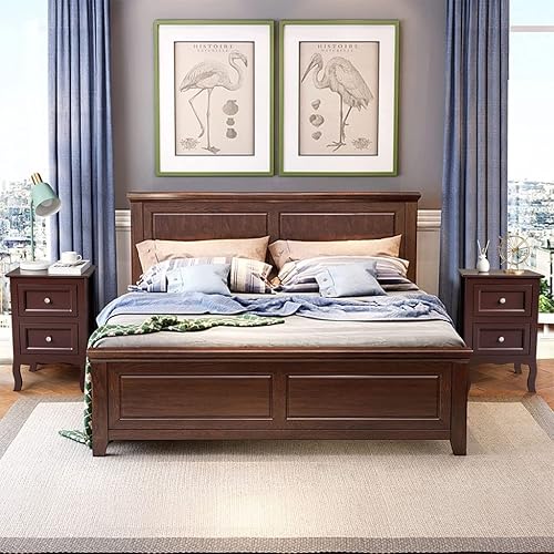 Miniatura 5 de Juego de 2 mesitas de noche con 2 cajones, mesitas de noche de estilo rústico de dos niveles, muebles de noche y mesa auxiliar decorativa para