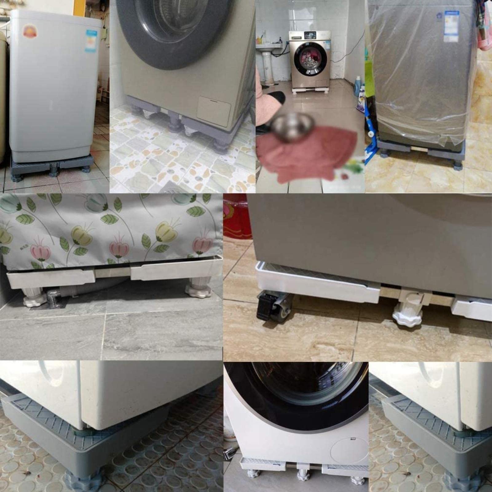 Stojak na pralkę, stojak na suszarkę bębnową, wytrzymały stojak na maszynę, uchwyt na lodówkę, regulowany 52-67 cm, tace podłogowe do kuchenek, zmywarek, stojak Pede