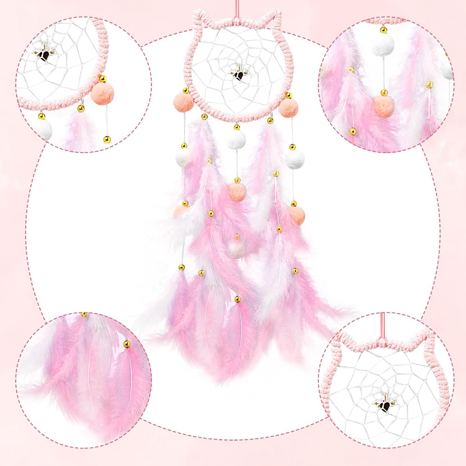 Cat Dream Catcher,Lovely Cat Shape Colorful Handmade Woven Dream Catchers Feathers,Dream Catcher for Adult and Kids,Cats Dreamcatcher Art Ornament Gift Chimes for Home Children Bedroom Decor