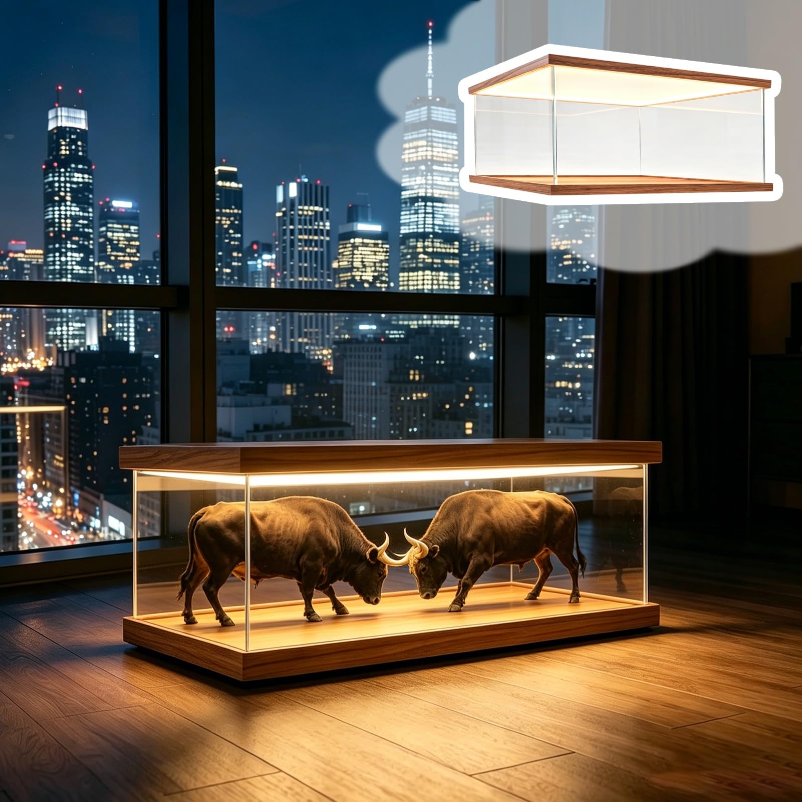 UrbanUp Urna Metacrilato Caja de Acrílico Transparente con Luz LED, a Prueba de Polvo, Ideal para Guardar Objetos de Colección y Adornos. Organizador Rectangular Escritorio(15x30xH15cm/6x12x6)