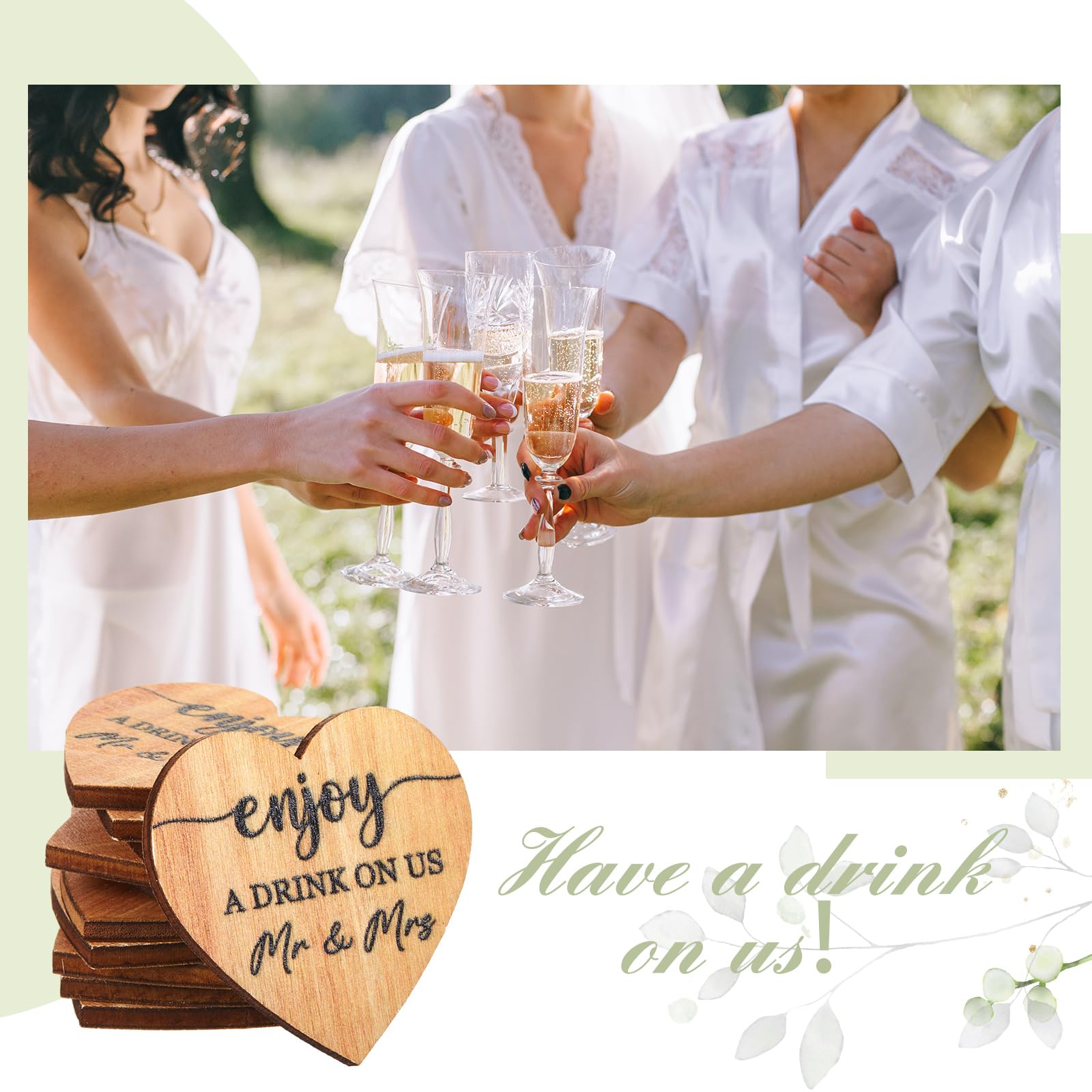 Marsui 50 Pezzi Segnalini per Bevande in Legno per Matrimoni Forma a Cuore Segnalini e Gettoni Drink Token per Biglietti di Nozze per Matrimoni Fiches da Poker per Ospiti Eventi (Forma a Cuore)
