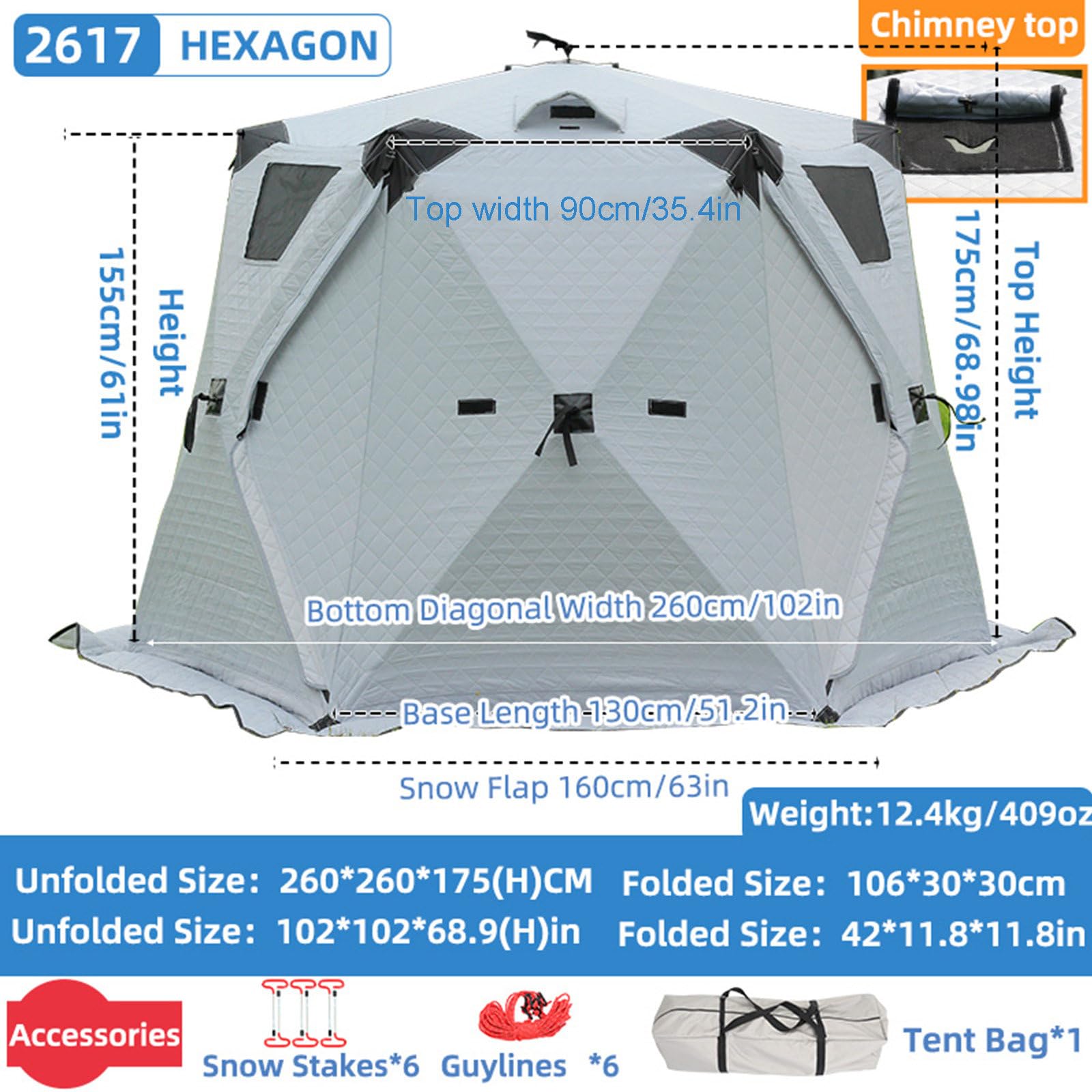 Tenda pop-up portatile per 6 – 12 persone, isolante, impermeabile, baracca da pesca su ghiaccio, con ancoraggio, corde, borsa per il trasporto, perfetta per attività invernali