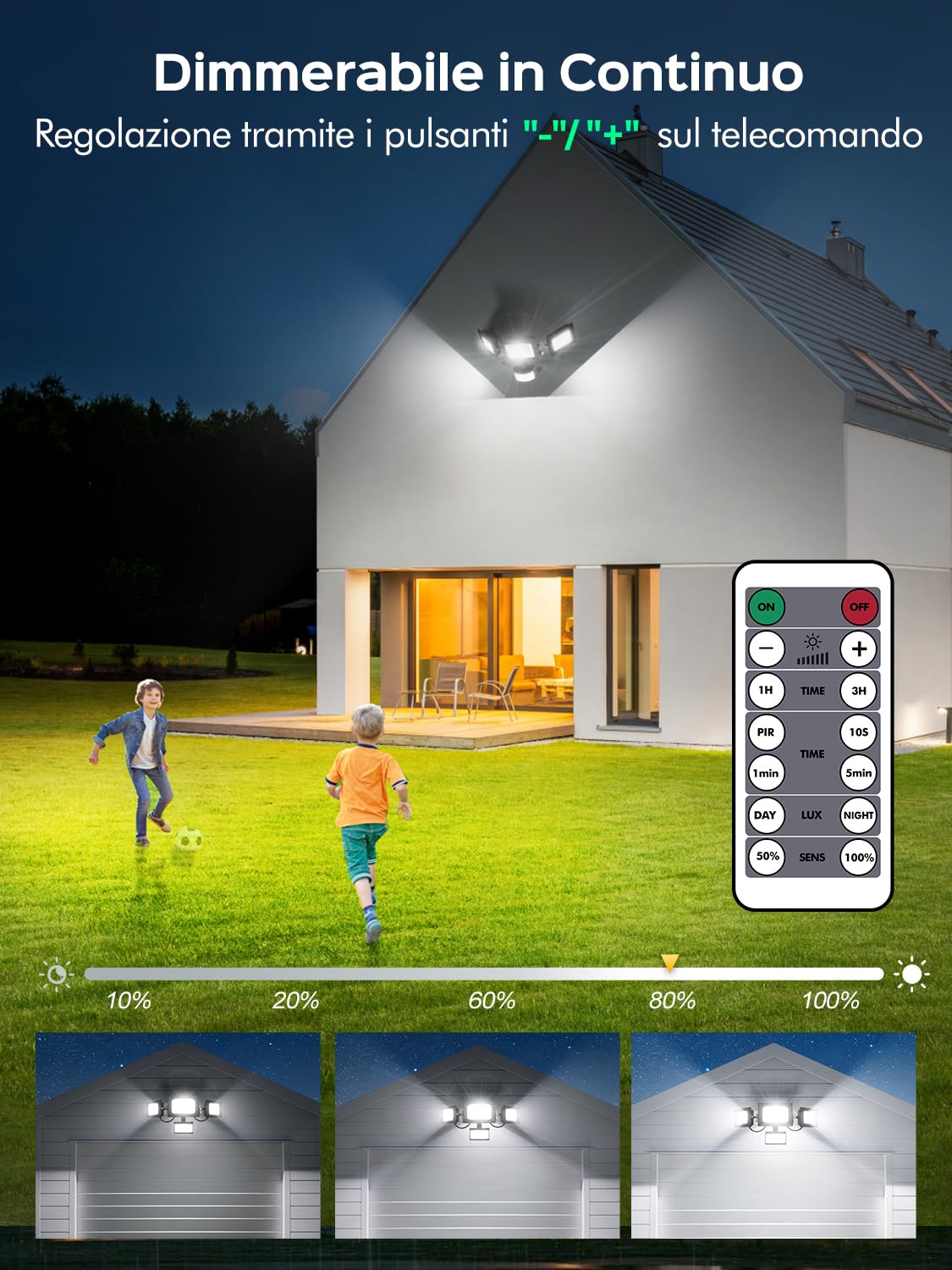 Foco LED con sensor de movimiento para exterior,exterior 100W 10000LMcon 3 cabezales orientables,foco LED blanco frío 6500K con mando a distancia,focos impermeable IP65 para garaje,patio